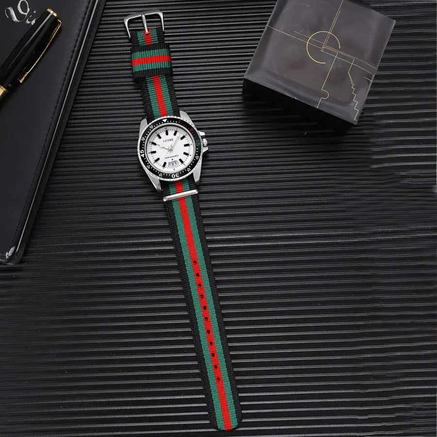 New fashionable men's nylon strap calendar watch, luxurious and simple business men's and women's night light quartz watch