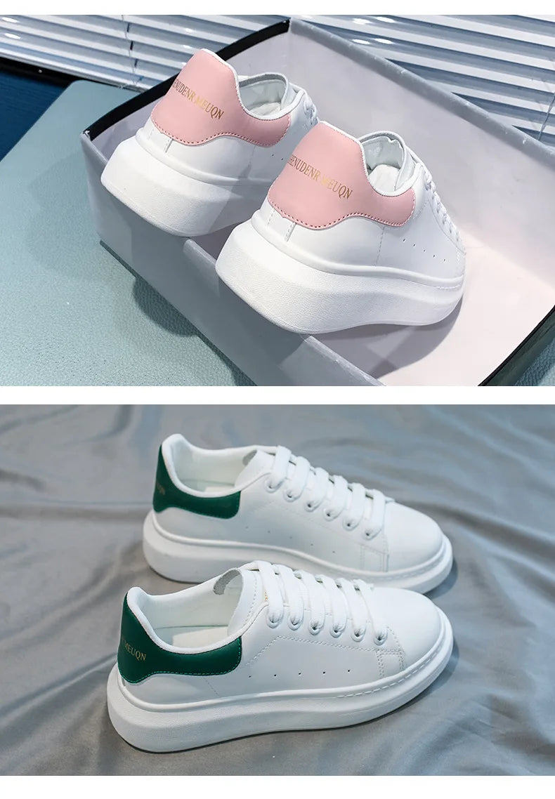 McQueen women's new popular white shoes, versatile and super fiber breathable thick sole, height increasing McQueen sponge cake Streetsharks