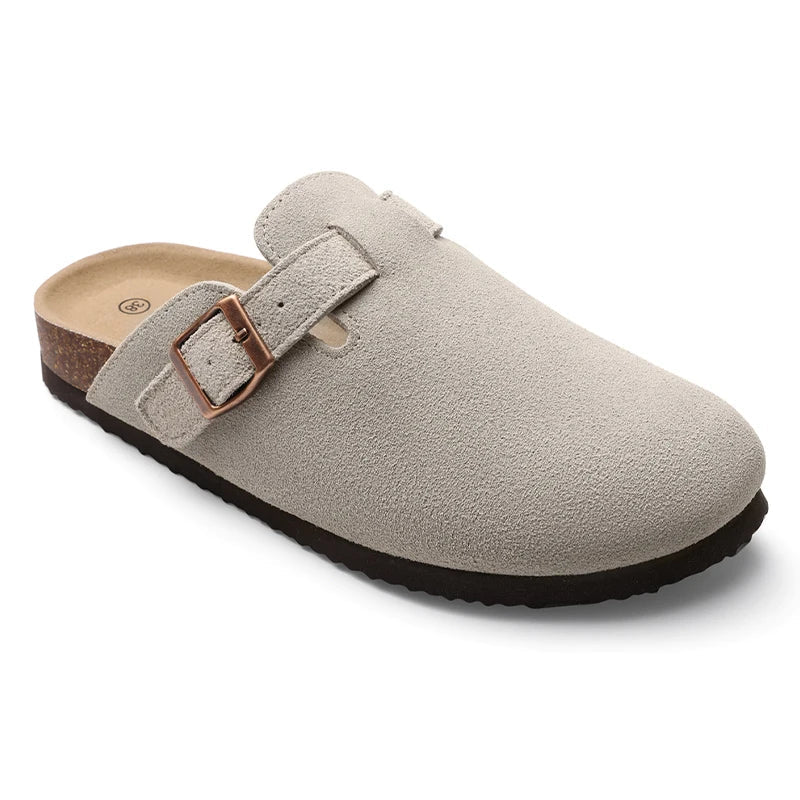 Kidmi Men's Suede Clogs Cork Footbed Clogs for Women Soft Leather Adjustable Buckle Slip-on Potato Shoes Sandals Beach Slippers luxecrown.co.uk