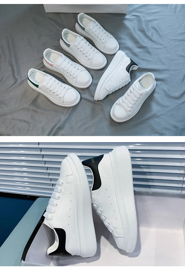 McQueen women's new popular white shoes, versatile and super fiber breathable thick sole, height increasing McQueen sponge cake Streetsharks