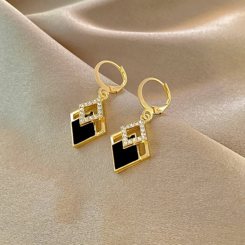 2024 Trending Black Rhinestone Statement Earrings for Women  Korean Gold Color Buckle Pendants Hanging Designer Earrings Jewelry Streetsharks