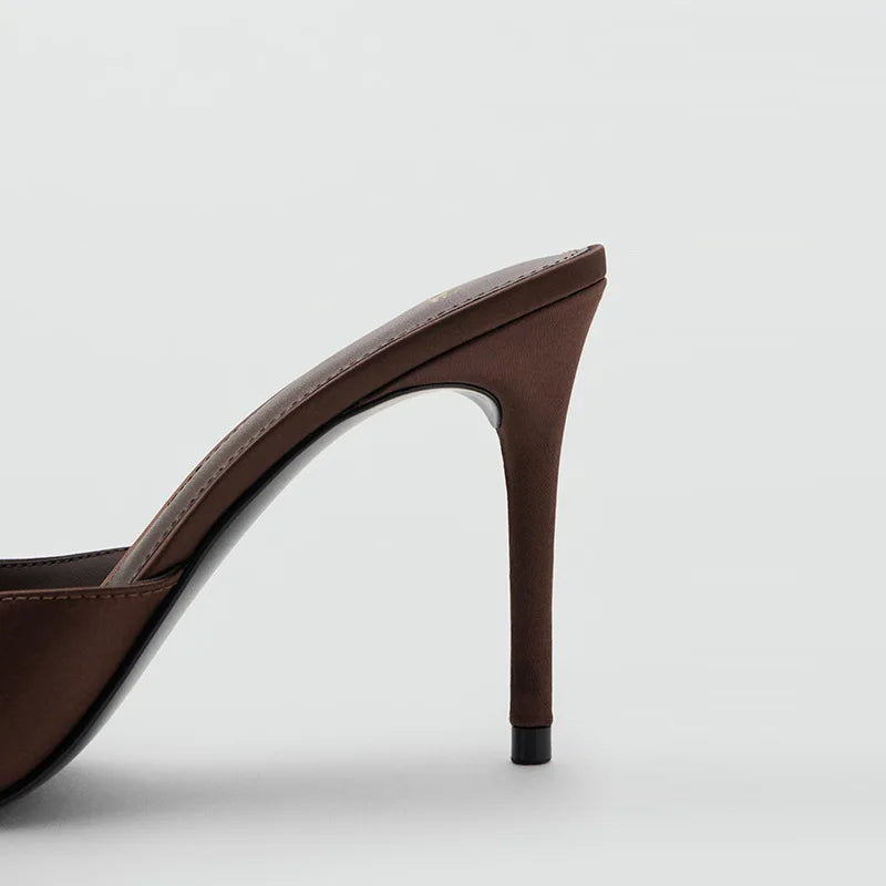 2026 Summer New Women's High Thin Heels Pointed Toes Fashion Slippers Elegant Satin Shoes Sexy Peep Toe Stiletto Sandals Pumps luxecrown.co.uk