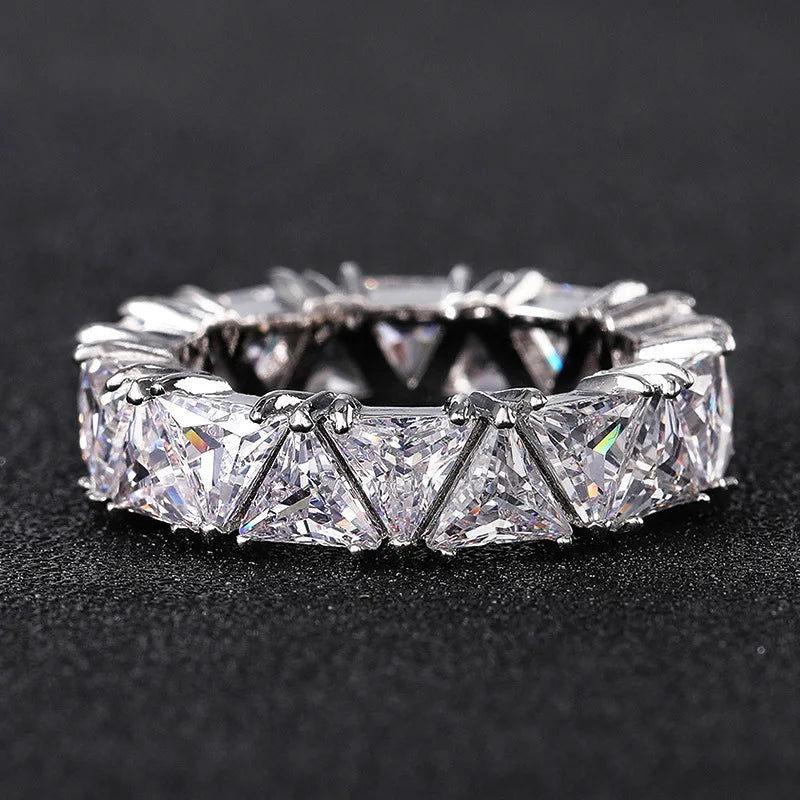 Luxurious 925 Sterling Silver Ring, Triangular Zircon Ring with Aaa Zircon Crystal, Engagement Jewelry Gift for Women Streetsharks