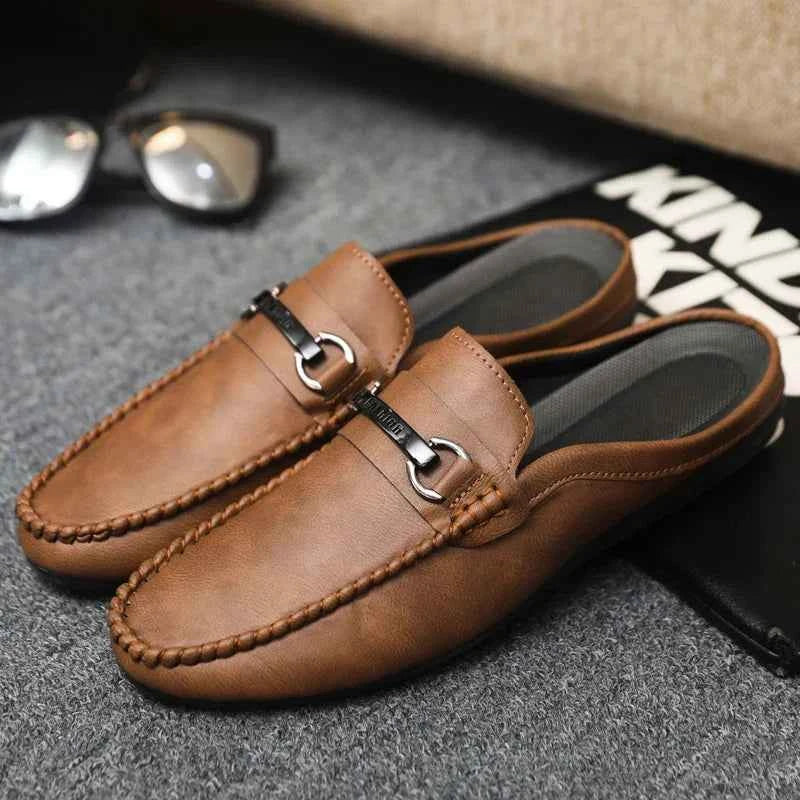 Summer Half Shoes For Men Comfortable Leather Casual Shoes Soft Flat Men's Loafers Lightweight Slip-on Shoes Man Daily Slippers luxecrown.co.uk