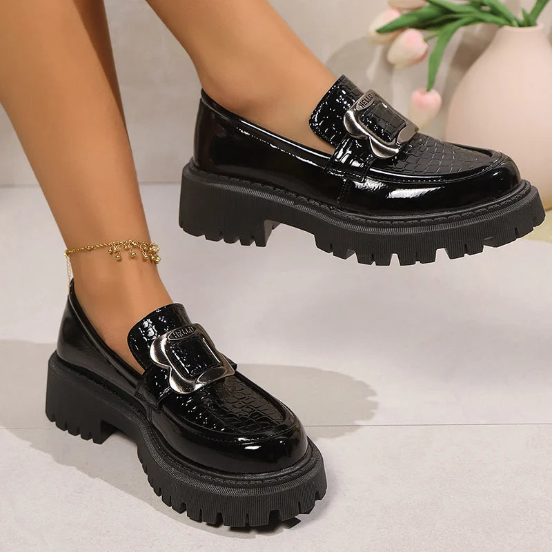 Plus Size Platform Loafers Shoes for Women 2025 Fashion Metal Buckle Pu Leather Shoes Woman Spring Autumn Slip On Flats Female luxecrown.co.uk