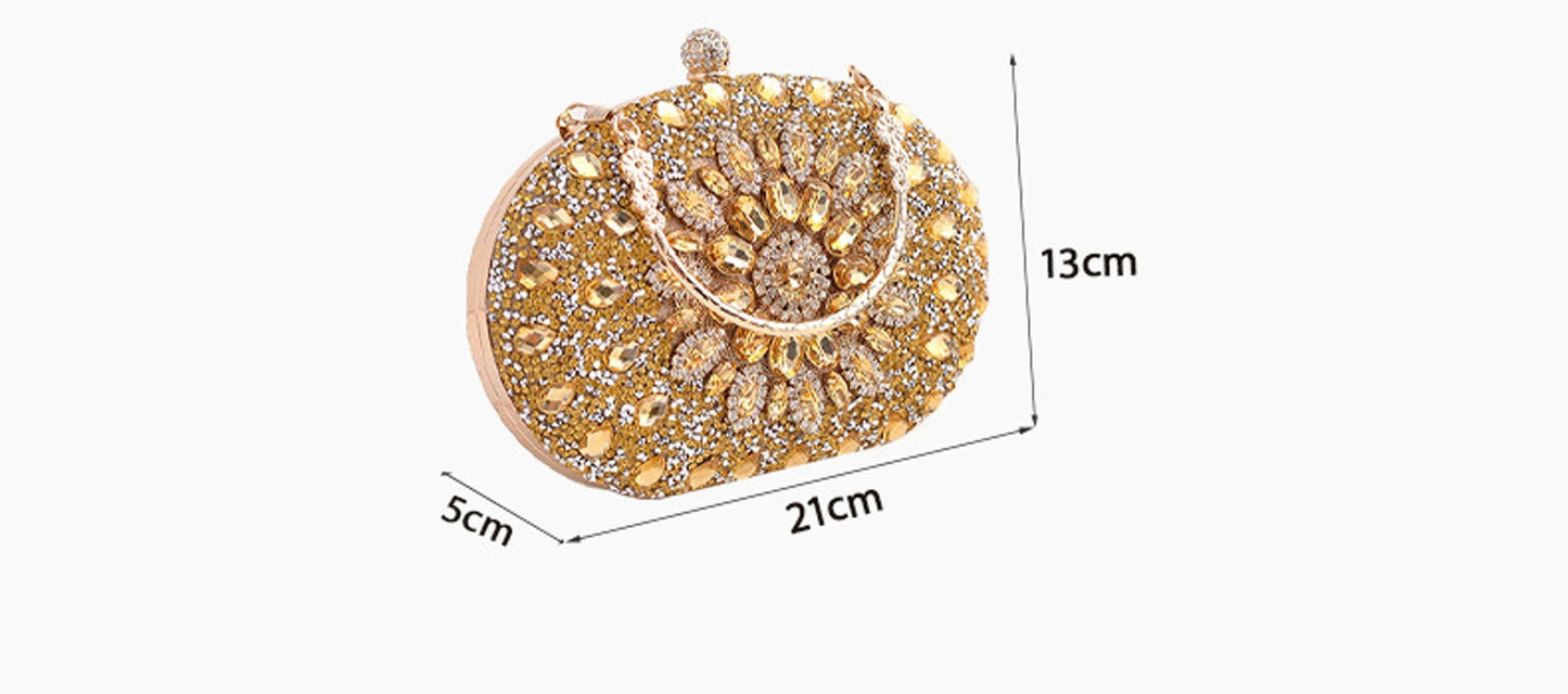 Gold Round Bag Luxury Brand Rhinestone Clutch Bags for Women 2024 Crystals Party Purses Diamond Designer Crossbody Handbags Streetsharks
