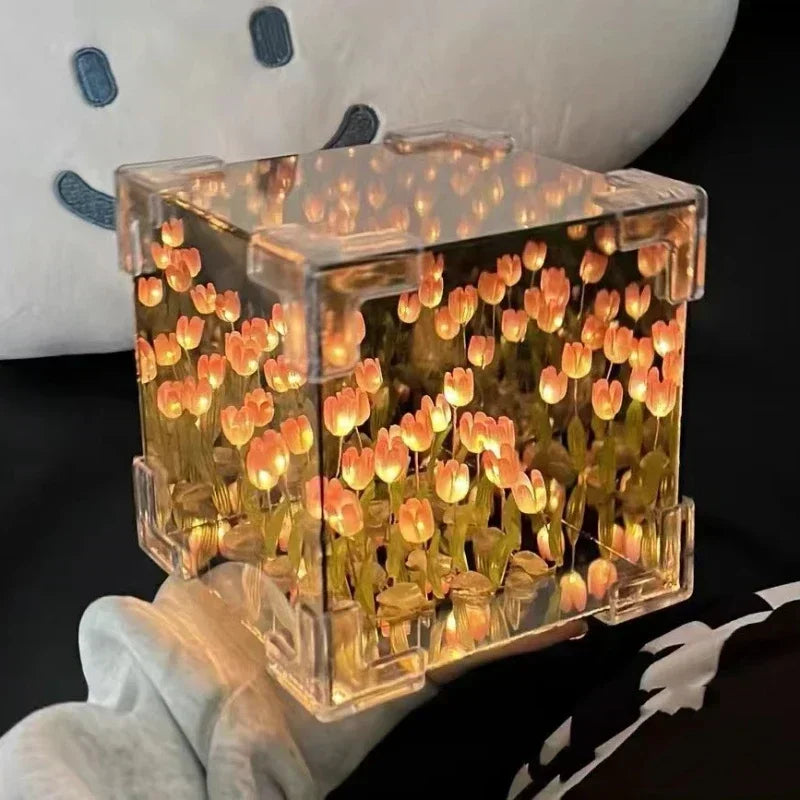 NEW Creative Diy Tulip Flower Sea Cube Three-Dimensional Small Night Lamp Material Package for Girlfriend Couple Girlfriend Gift Streetsharks