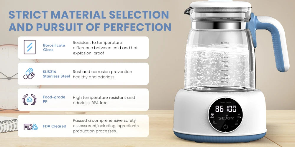 Sejoy 1.2L Baby Electric Kettle Infant Thermostatic Milk Regulator 24 Hours Hot Water Smart Insulation Pot Streetsharks