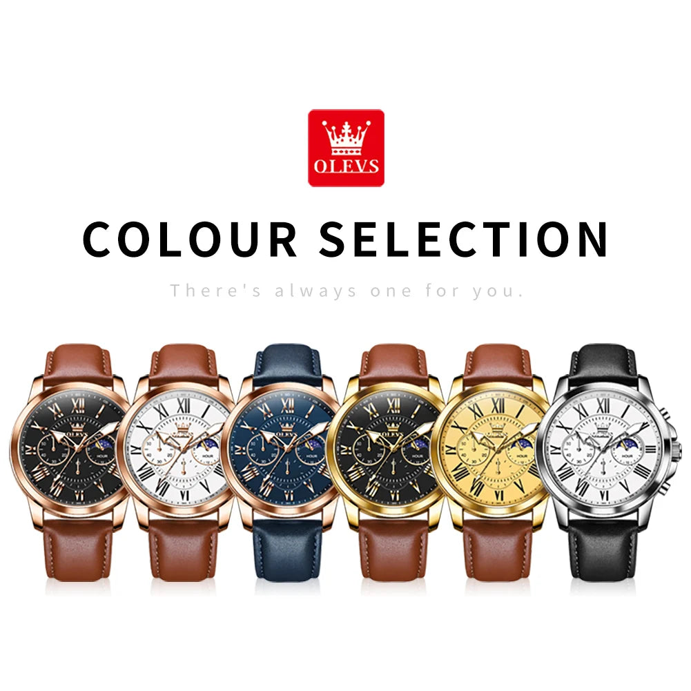 OLEVS 3632 Men Watch Elegant Luxury Sport Quartz Watch Scale Waterproof Luminous Automatic Date Moon Belt Watch Gifts Original luxecrown.co.uk