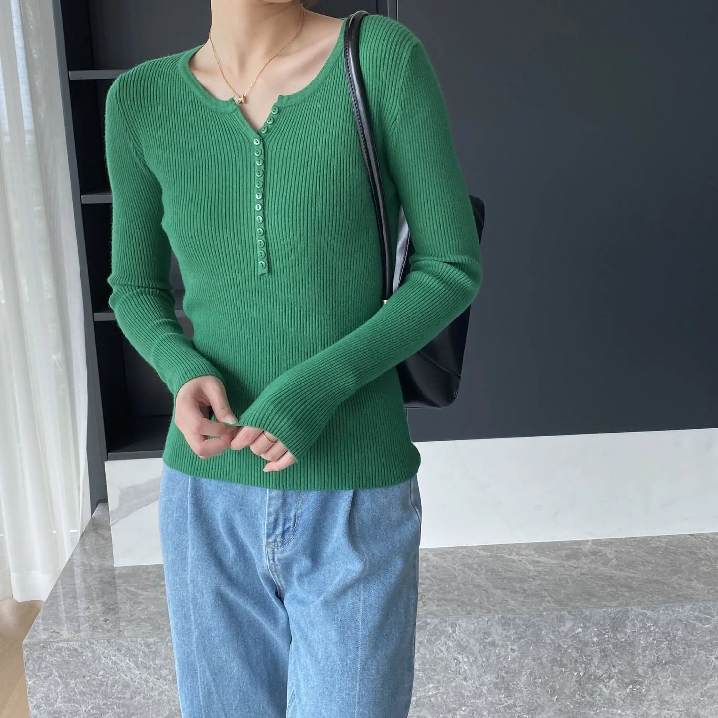 2026 Spring Autumn Basic Sweaters Knitted Women Sweater Button O-neck Pullovers Female Pullover Slim Solid Bold Stripes Tops
