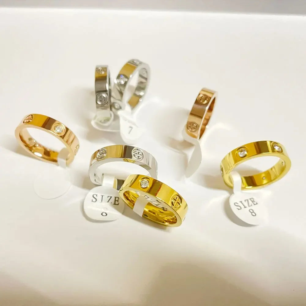 Fashion Stainless Steel CZ Crystal Cross Ring For Women Men Rose Gold Color Love Couple  Wedding Rings Luxury Jewelry Gift Streetsharks