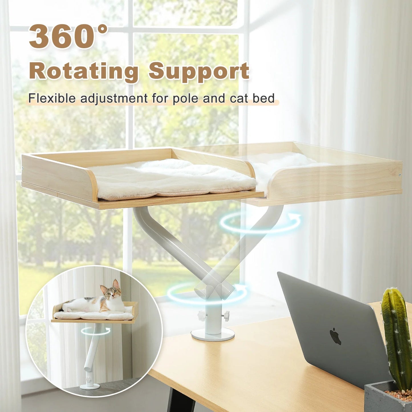 Cat Desk Bed, 360° Rotatable Cat Bed Stand for Indoor Cats, Adjustable Cat Basket, Cats Hammock for Table, Soft Cat Bed for Desk luxecrown.co.uk