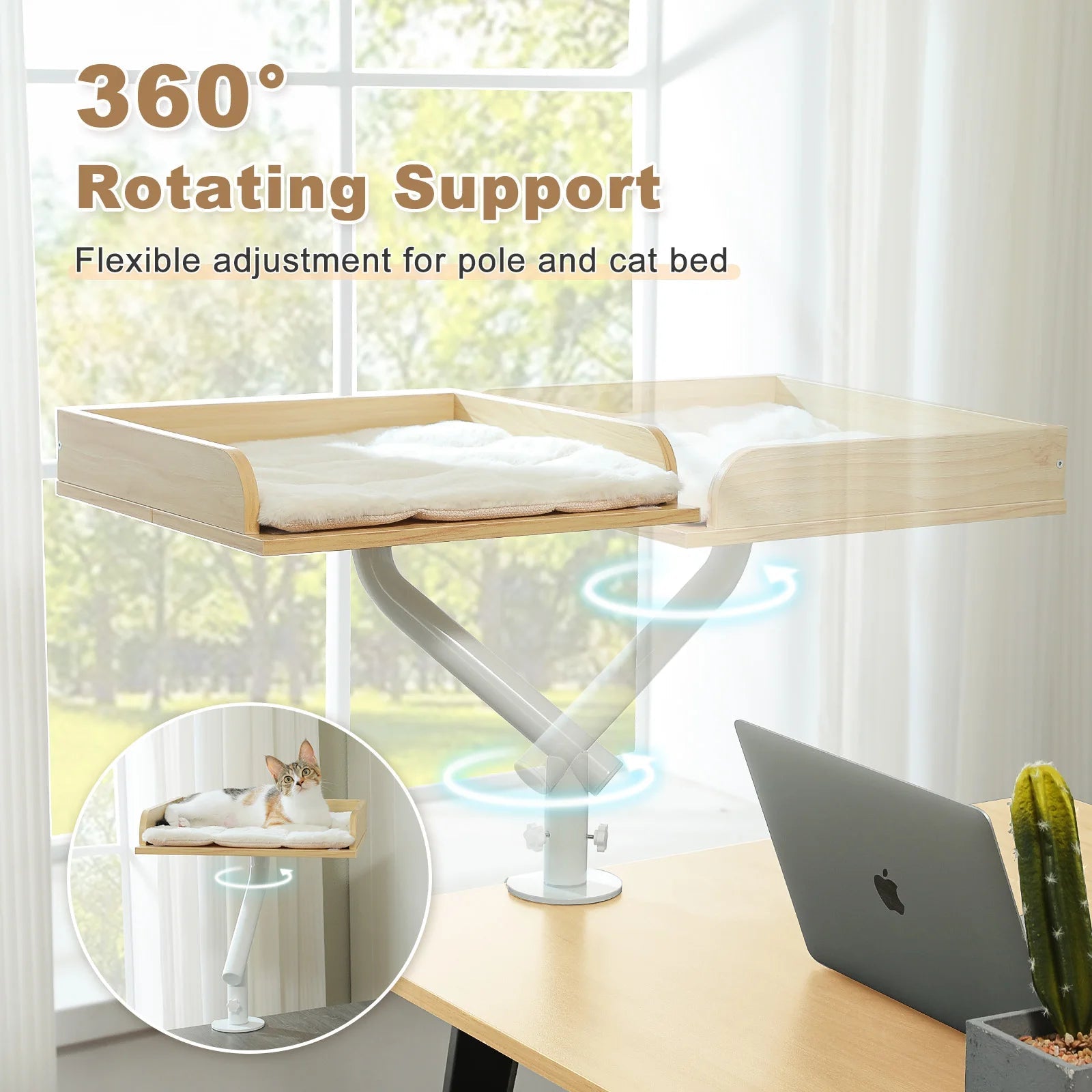 Cat Desk Bed, 360° Rotatable Cat Bed Stand for Indoor Cats, Adjustable Cat Basket, Cats Hammock for Table, Soft Cat Bed for Desk luxecrown.co.uk