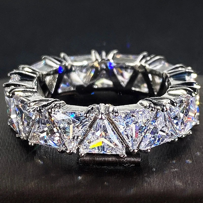 Luxurious 925 Sterling Silver Ring, Triangular Zircon Ring with Aaa Zircon Crystal, Engagement Jewelry Gift for Women Streetsharks