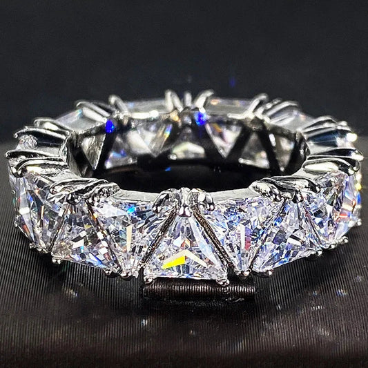 Luxurious 925 Sterling Silver Ring, Triangular Zircon Ring with Aaa Zircon Crystal, Engagement Jewelry Gift for Women Streetsharks
