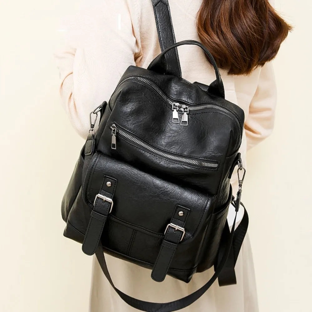 PU Peather Student Backpack Multifunctional Large Capacity Student School Bag Soft Crossboby Mommy Shoulder Bag Daily Outings luxecrown.co.uk