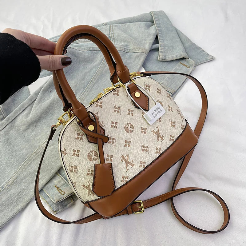 Fashion Luxury Design Women's Shell Handbag Retro Print PU Leather Shoulder Bag Girls Street Trend Premium Crossbody Bag Soft luxecrown.co.uk