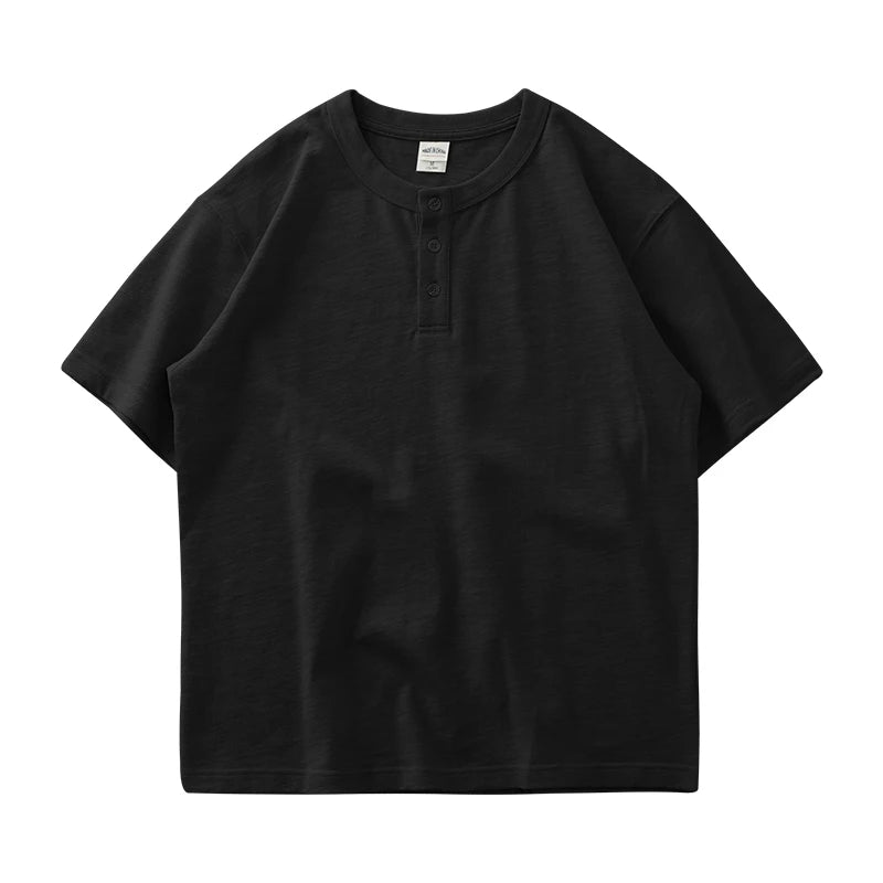 Dukeen 320g Heavyweight Henley Shirt for Men Short Sleeved Summer 100% Cotton Oversized White T Shirt Man Clothing luxecrown.co.uk