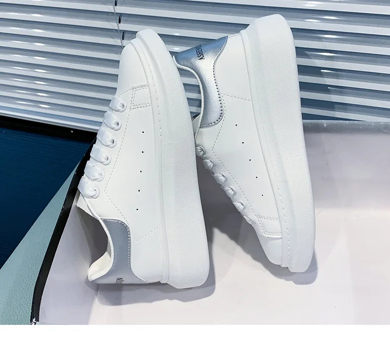 McQueen women's new popular white shoes, versatile and super fiber breathable thick sole, height increasing McQueen sponge cake Streetsharks