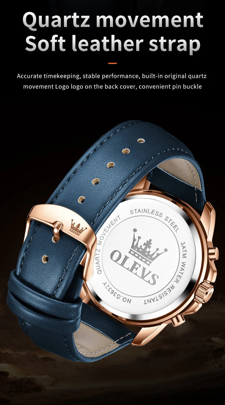 OLEVS 3632 Men Watch Elegant Luxury Sport Quartz Watch Scale Waterproof Luminous Automatic Date Moon Belt Watch Gifts Original luxecrown.co.uk
