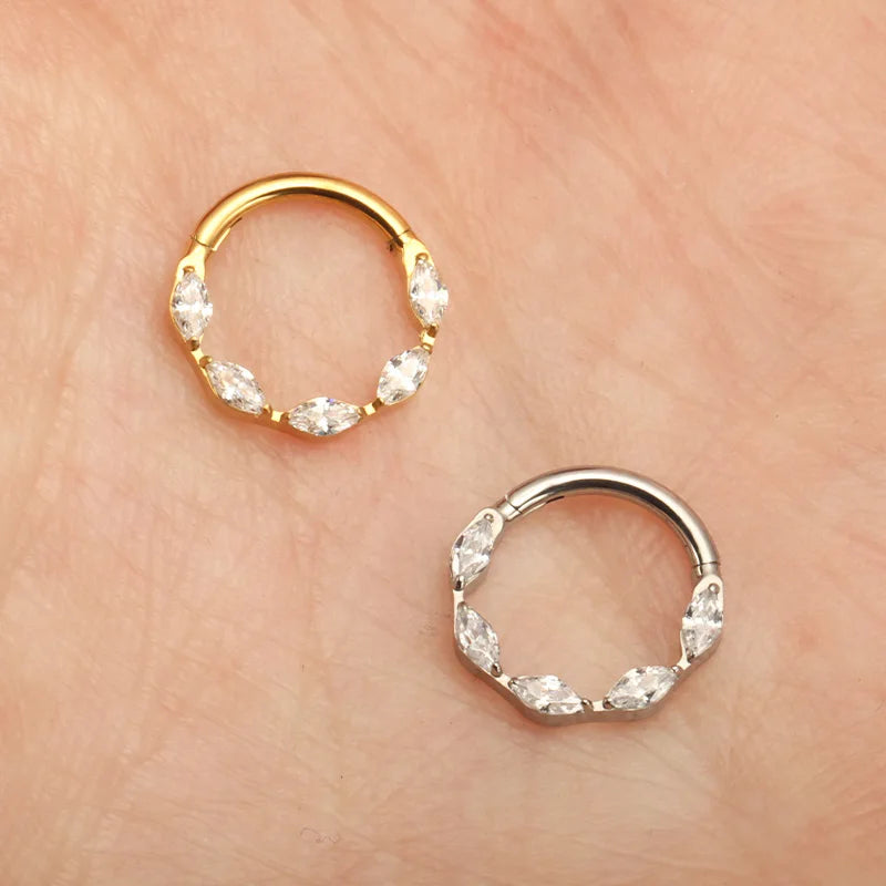 G23 Titanium One Piece Marquise Gem Clicker Hinge Piercing 16G Helix Daith Earring Nose Rings Classic Simple Design Body Jewelry Streetsharks