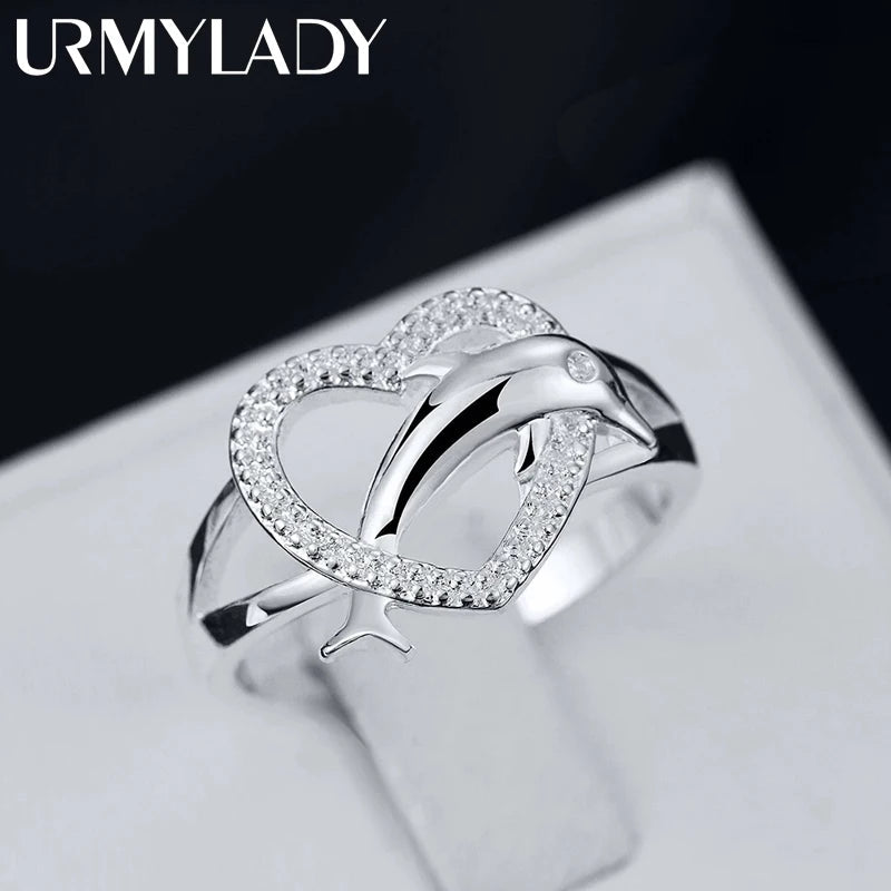 High quality 925 Sterling Silver fine Love dolphins heart Rings For Women Couple gifts Fashion Party wedding Jewelry Streetsharks