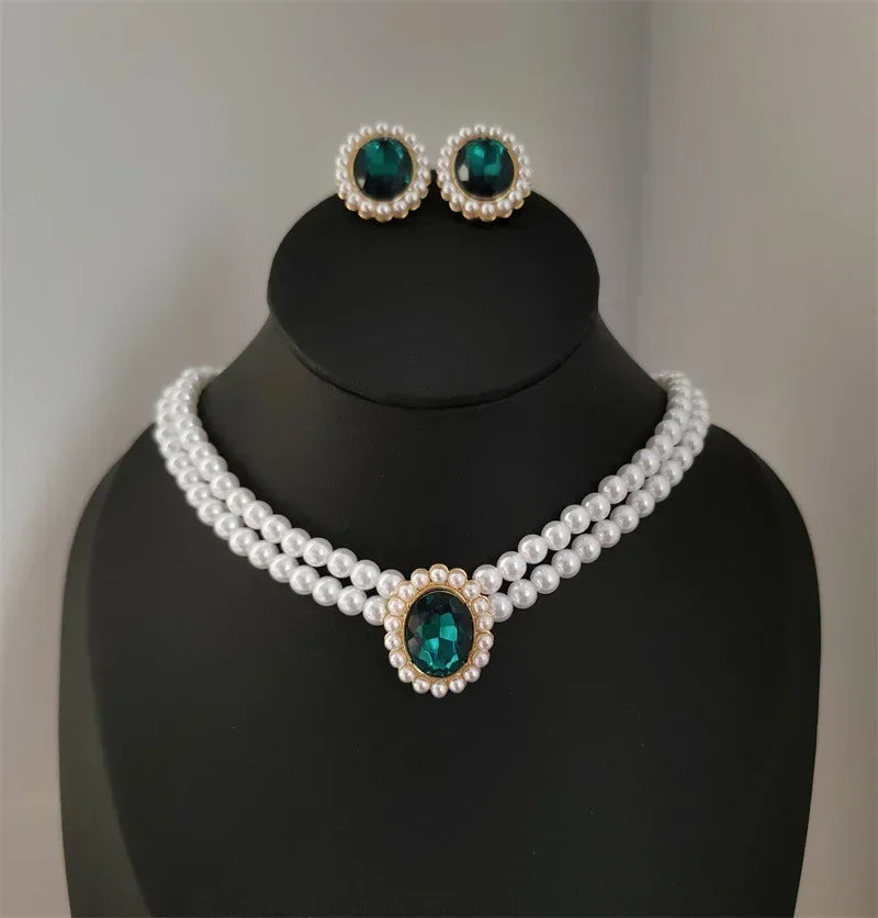 Women Elegant Pearl Clavicle Chain Collares Ladies Short Pendant Necklaces Earrings Choker Jewelry set Streetsharks