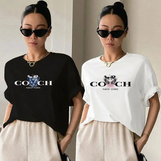 2024 Summer Women's Sports Top Cotton Luxury T-shirts Harajuku Bottoming Fashion Clothing Brand Short-sleeved Camiseta Mujer Streetsharks