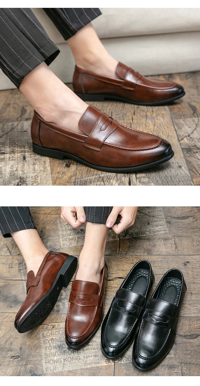 Men Casual Leather Shoes Dress Leather Loafers Men Classic Casual Business Shoes Trend Formal Party Social Leather Shoes Male luxecrown.co.uk