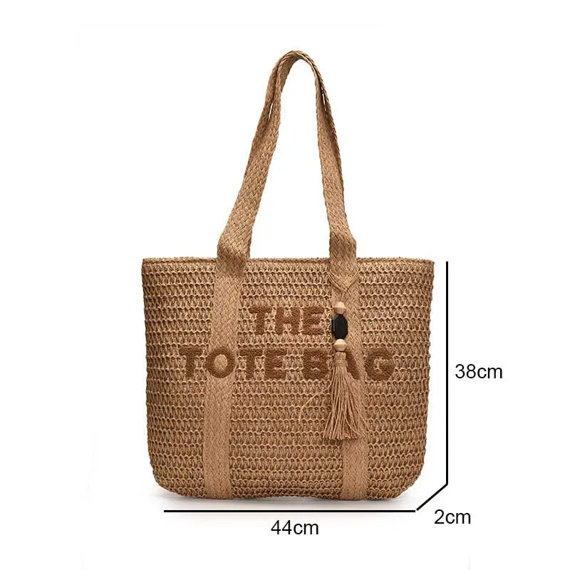French Style Large Capacity Woven Straw Woven Bag for Women New Beach Vacation Shoulder Bag Casual Commuting Tote Bag Purse luxecrown.co.uk
