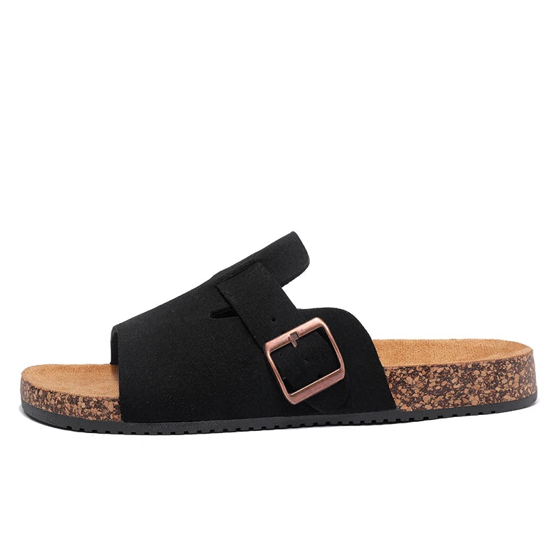 Couple's Summer Casual Men's Sandals, Simple Solid Color Slippers - Casual Backless Slippers with Black Upper and Black Straps, Suitable for Indoor/Outdoor Wear/Beach Leisure luxecrown.co.uk