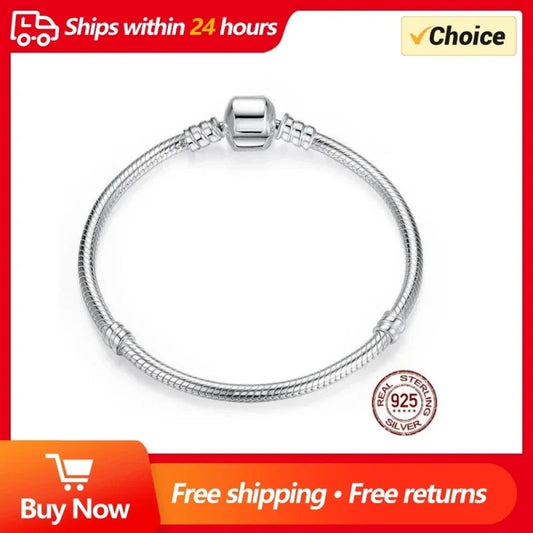 TOP SALE Authentic 100% 925 Sterling Silver 3MM Snake Chain Bangle & Bracelet for Women Luxury Bangle Jewelry 16-23CM Streetsharks