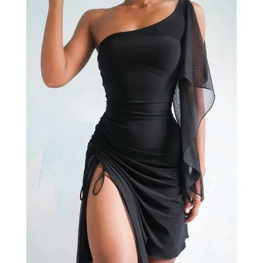 Customizable High Waist Midi Dress with Lace Sleeves Asymmetrical Hem Street Style Cotton Gown for Women Spring Summer