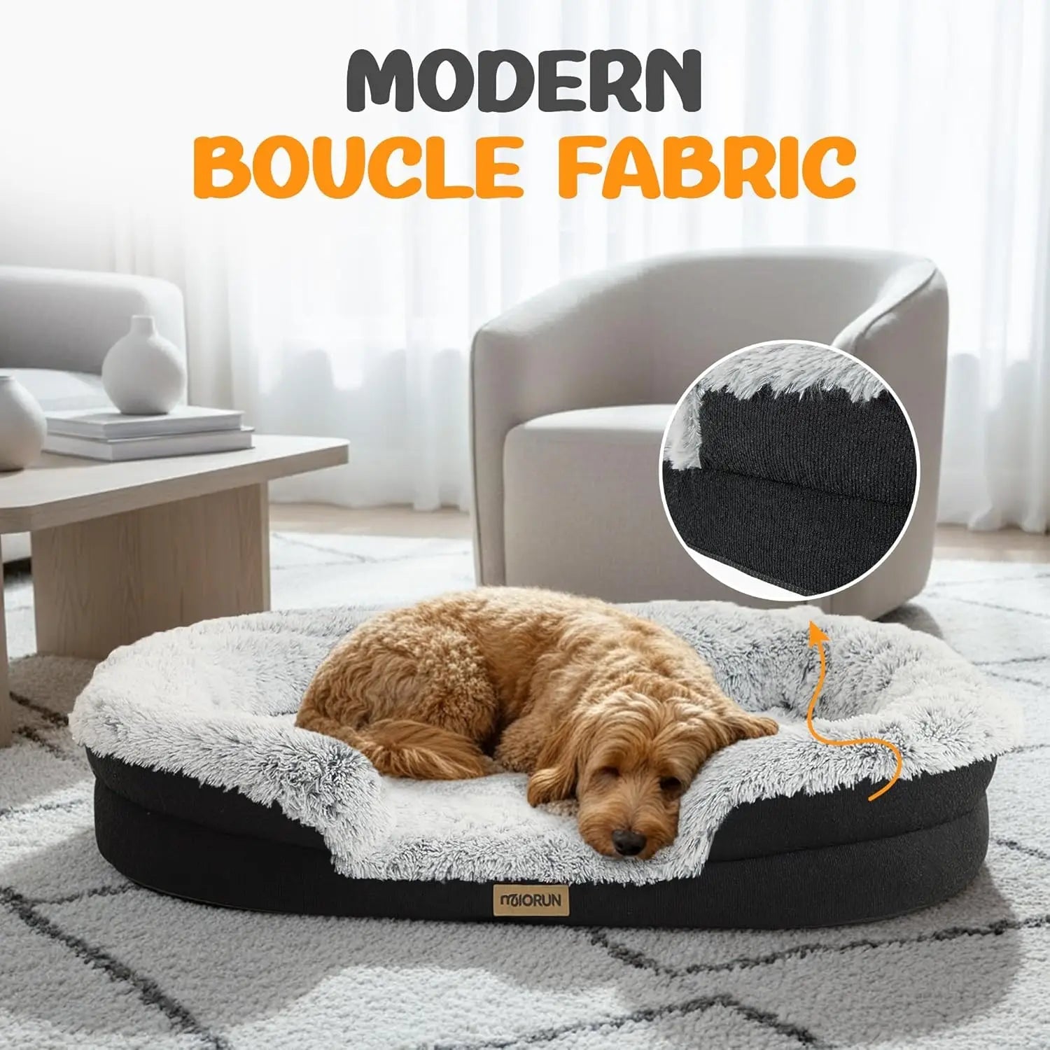 Plush Orthopedic Dog Bed, 35" Oval Donut with Bolster Support, Washable Cover, Gray luxecrown.co.uk