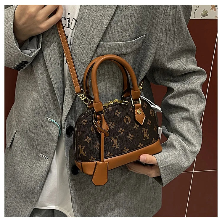 Fashion Luxury Design Women's Shell Handbag Retro Print PU Leather Shoulder Bag Girls Street Trend Premium Crossbody Bag Soft luxecrown.co.uk