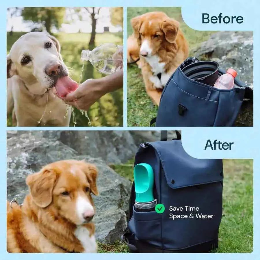 Portable Dog Water Bottle With Food Container - 3-In-1 Travel Pet Water Dispenser & Collapsible Bowl