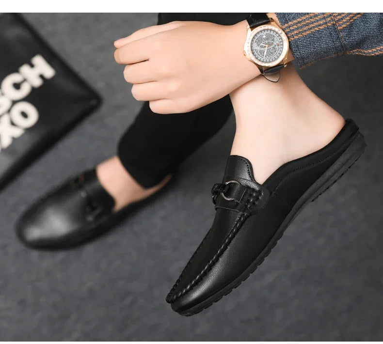 Summer Half Shoes For Men Comfortable Leather Casual Shoes Soft Flat Men's Loafers Lightweight Slip-on Shoes Man Daily Slippers luxecrown.co.uk