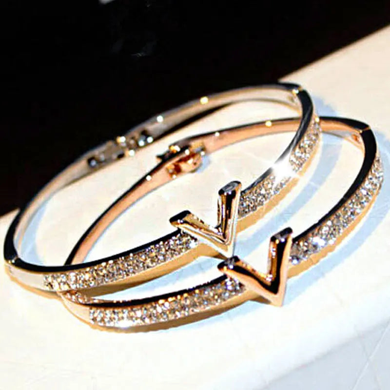 JUWANG Trend Fashion Korea Simple Micro Inlaid Zircon Word Lady Bracelets for Women Temperament Exquisite Luxury Bangle Jewelry luxecrown.co.uk