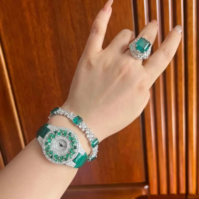 Luxury Brand Woman Watch Qualities Diamond Emerald Watches Ladies Leather Brcalaet Elegant Montre Femme watch for women luxecrown.co.uk