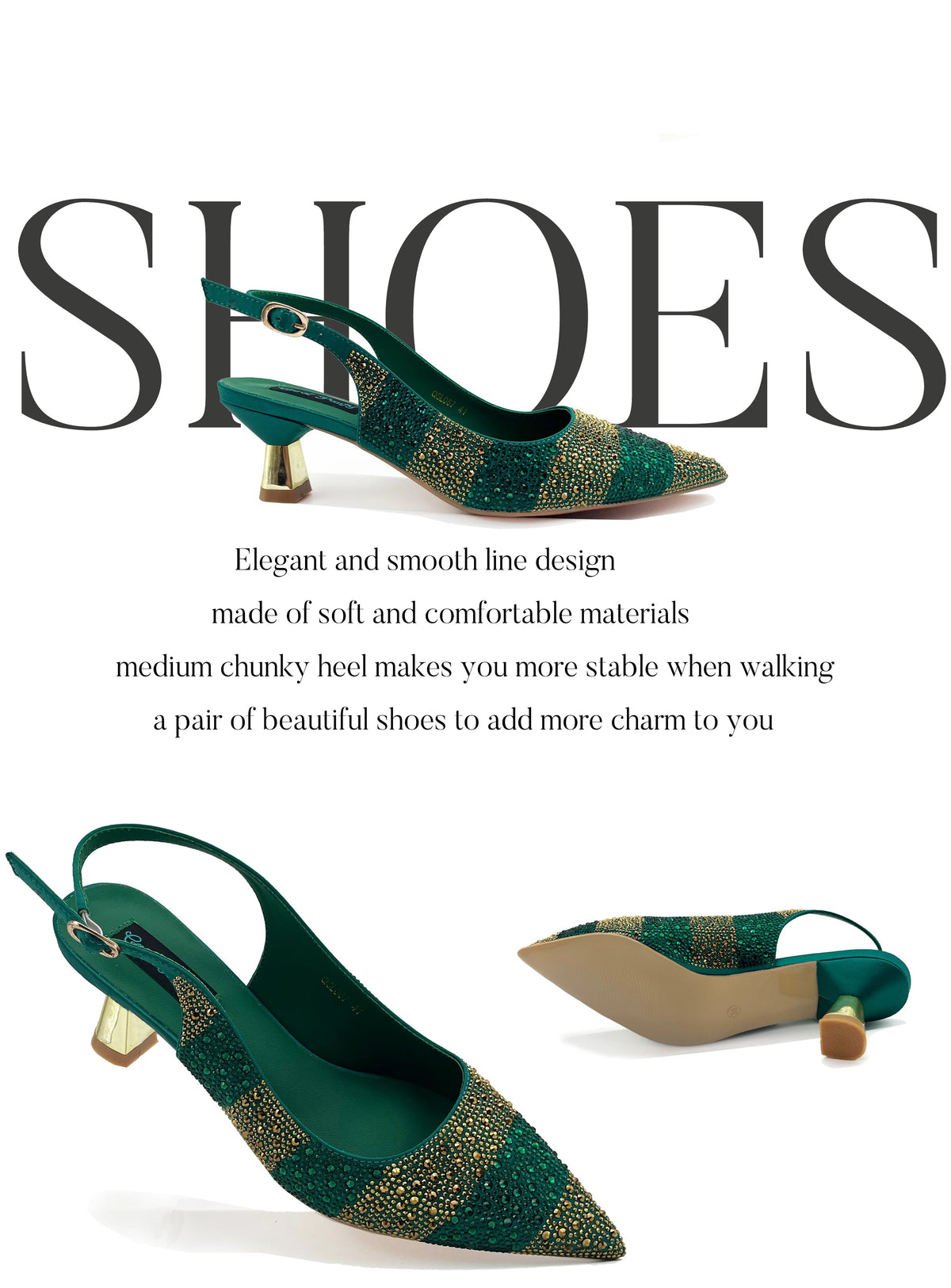 2026 Nigerian Women Heel Ladies Italian Luxury Design Green Shoes And Bag Set Decorated with Rhinestone Handbag Wedding Party luxecrown.co.uk