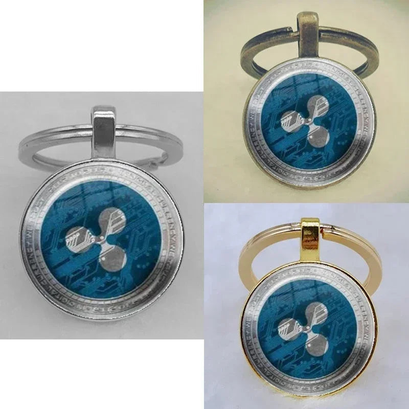 Fashion Bitcoin Design Glass Cabochon Metal Pendant Classic Men's Women's Keychain Keyring Jewelry Keychain Gift Memorial Streetsharks