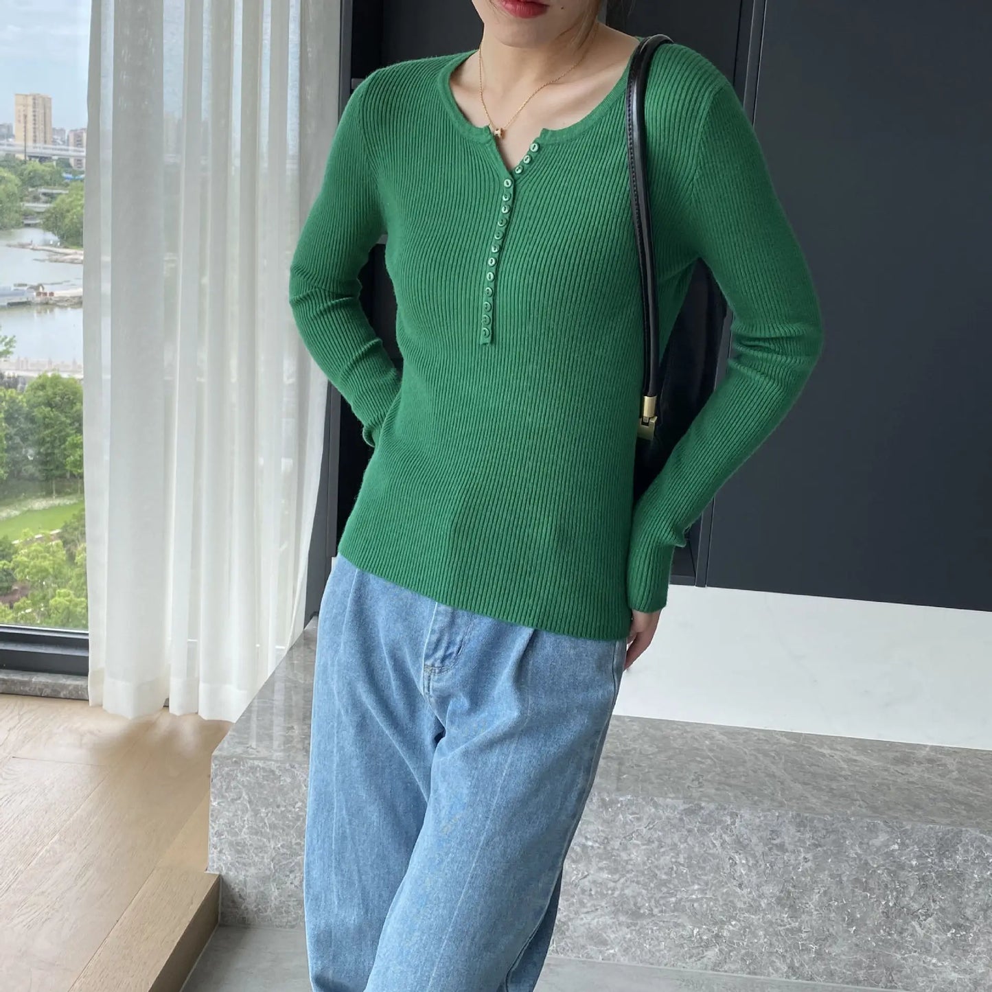 2026 Spring Autumn Basic Sweaters Knitted Women Sweater Button O-neck Pullovers Female Pullover Slim Solid Bold Stripes Tops