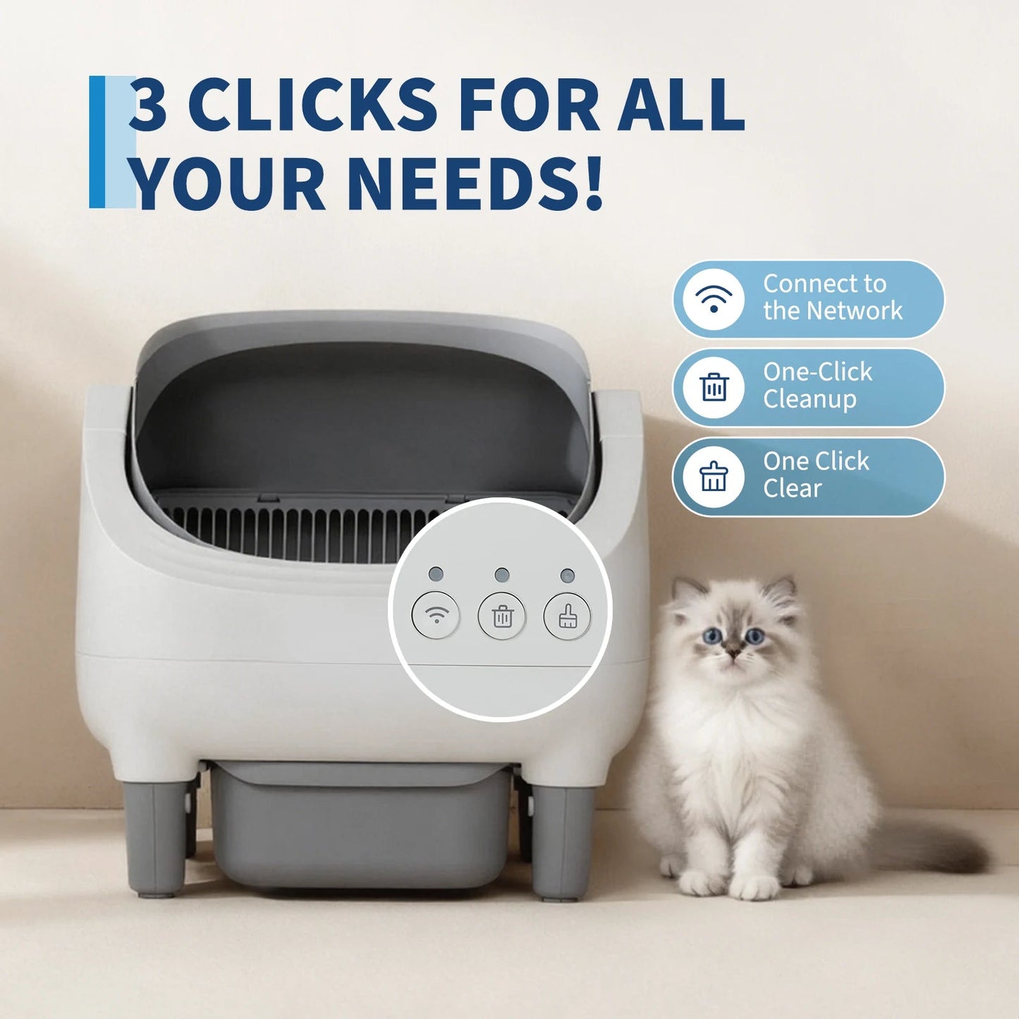Self Cleaning Automatic Cat Litter Box, APP Control,Odor-Free,Open-Top w/Large Waste Bin for Multiple Cats Includes Trash Bags luxecrown.co.uk