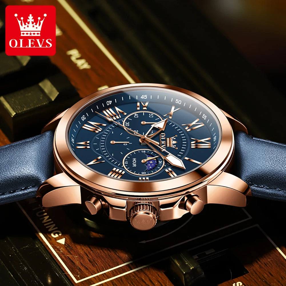 OLEVS 3632 Men Watch Elegant Luxury Sport Quartz Watch Scale Waterproof Luminous Automatic Date Moon Belt Watch Gifts Original luxecrown.co.uk