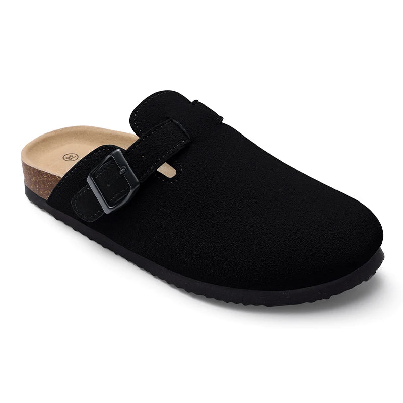Kidmi Men's Suede Clogs Cork Footbed Clogs for Women Soft Leather Adjustable Buckle Slip-on Potato Shoes Sandals Beach Slippers luxecrown.co.uk
