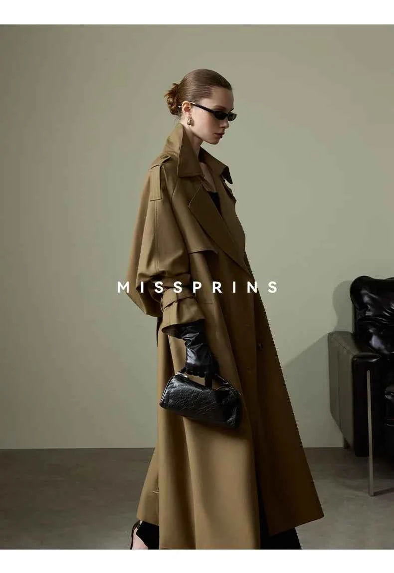 Lautaro Spring Autumn Long Khaki Trench Coat for Women Belt Double Breasted Chic Luxury Designer European Fashion Clothes 2025