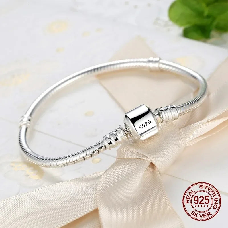 Luxury Handmade Original Fine Jewelry 925 Sterling Silver Charm Bracelet Soft Smooth Snake Bone Bracelets for Women Streetsharks