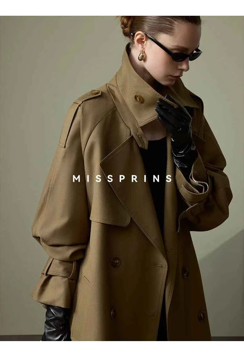 Lautaro Spring Autumn Long Khaki Trench Coat for Women Belt Double Breasted Chic Luxury Designer European Fashion Clothes 2025