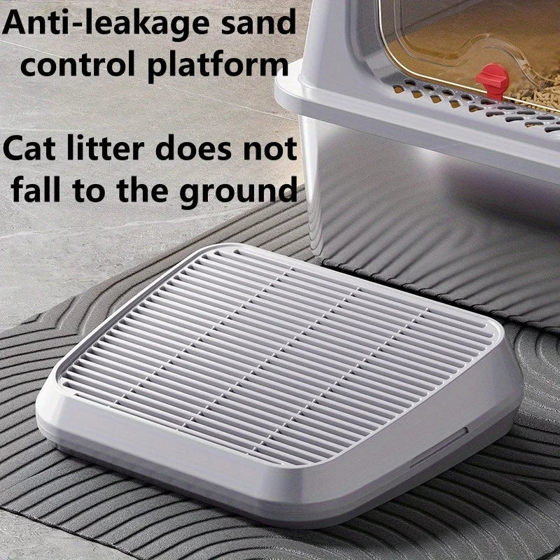 Non-Slip Cat Litter Box Ramp with Washable Trapping Grids & Double Layer Mat - Sturdy ABS Plastic Pet Steps with Anti-Leakage De luxecrown.co.uk