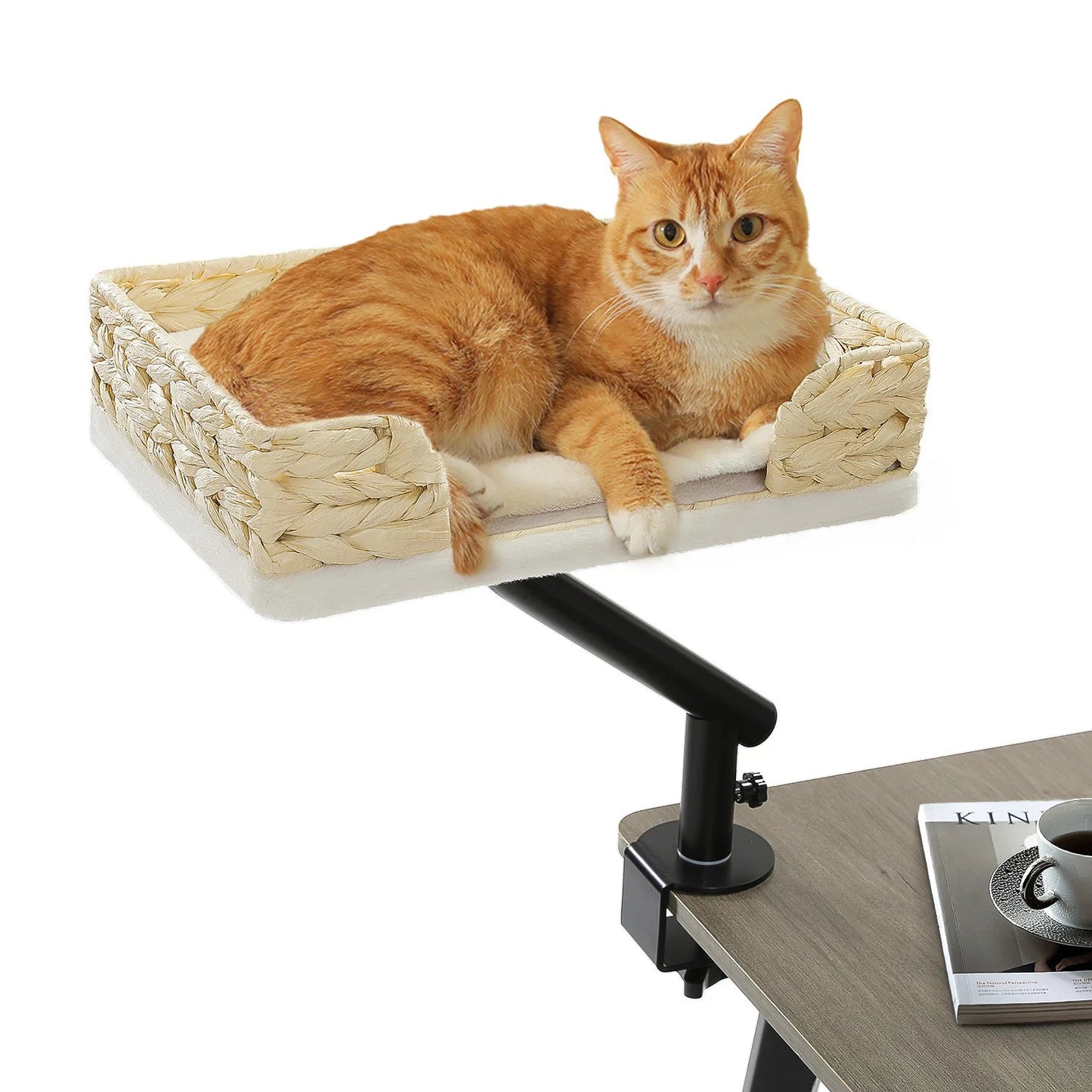 Cat Desk Bed, 360° Rotatable Cat Bed Stand for Indoor Cats, Adjustable Cat Basket, Cats Hammock for Table, Soft Cat Bed for Desk luxecrown.co.uk